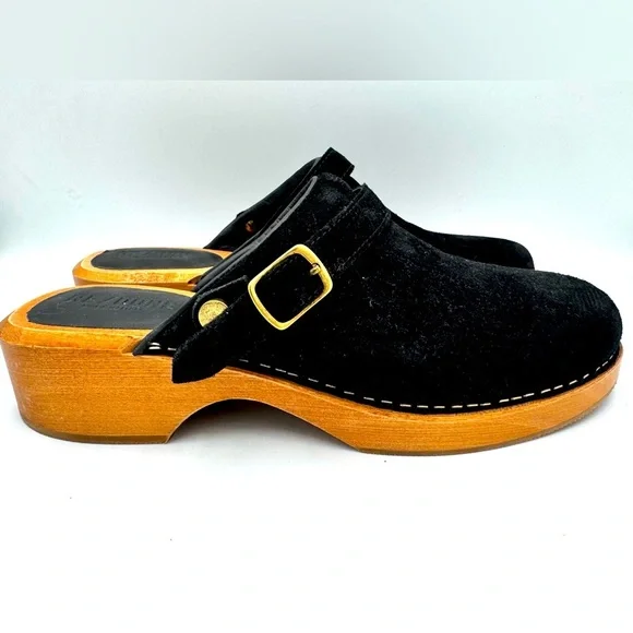 Re/Done Sz 39 70’s Classic Clogs Black suede on wooden platform - Picture 8 of 9